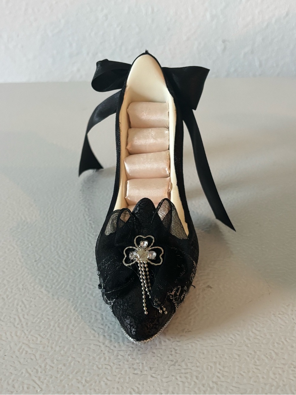 Elegant Black Lace High Heel Jewelry Holder Shoe - Picture 2 of 5